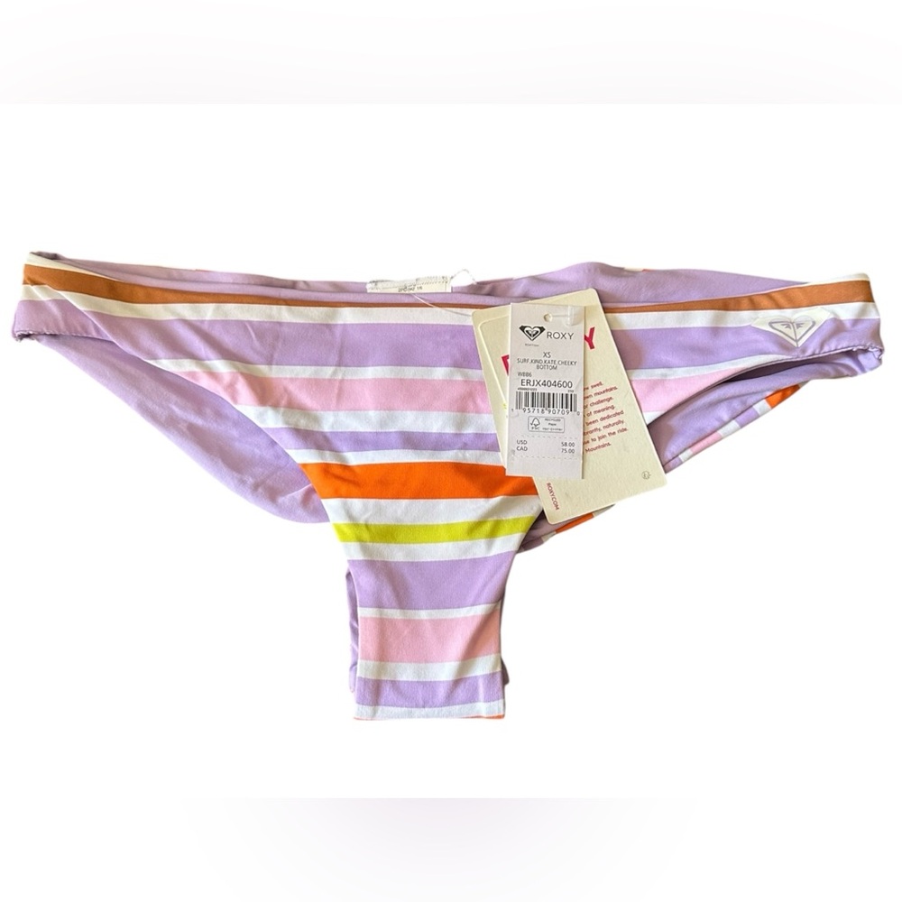 Roxy Surf.Kind.Kate Cheeky Swim Bottoms Aloha Stripe Purple Orange Pink XS